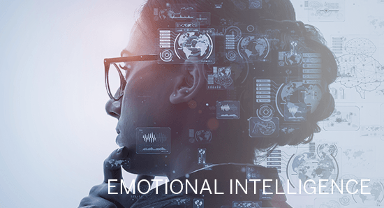 women with graphics and icon appearing from her head to represent emotional intelligence 