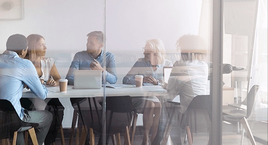 group of colleagues engaged in a meeting