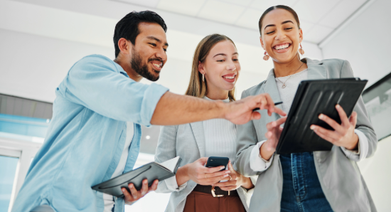 marketing - group of people standing on their mobile devices